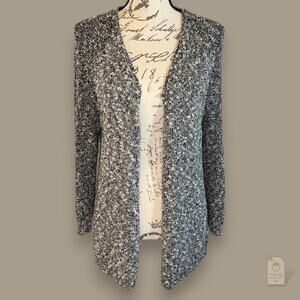 Black & White Marled Cotton-Blend Cardigan Women's L | Open Front